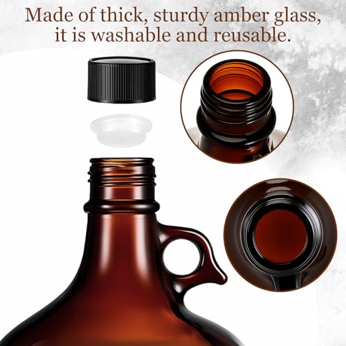 4 Pack 1 Gallon Amber Glass Jugs with Seal Lid for Home Brewing & Fermentation