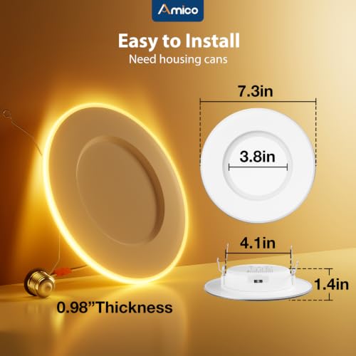 Amico 6 Inch LED Recessed Can Lights with Night Light - 12 Pack, Easy Install