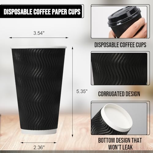 BYSNOW 16oz Disposable Coffee Cups with Lids - 100 Pack, Anti-Scald, Leakproof, For Takeout & Events