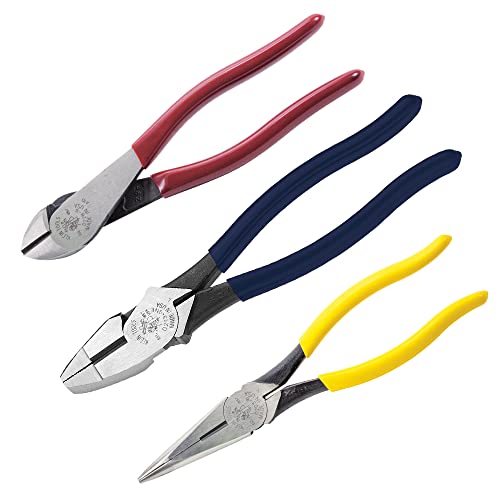 Klein Tools 3-Piece Plier Set - Lineman's, Diagonal Cutters, Needle Nose, Made in USA