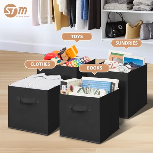 Black Fabric Storage Cubes - 11 Inch Collapsible Shelf Bins, 10 Pack