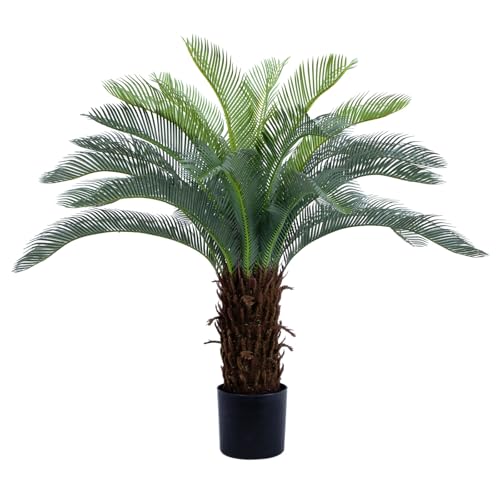 4ft UV-Resistant Faux Sago Palm Tree with Natural Bark & Lifelike Leaves for Indoor Outdoor Decor