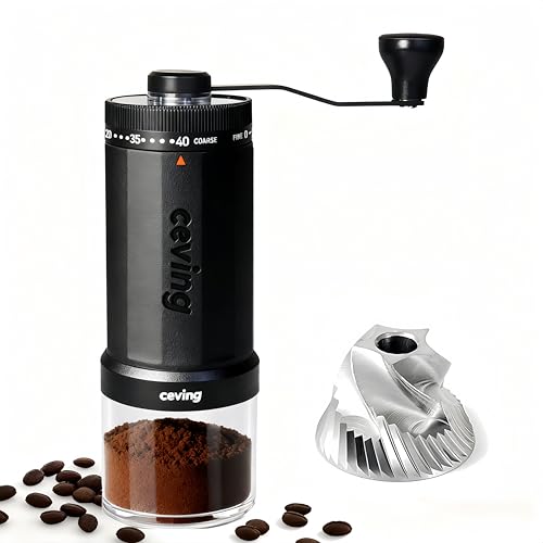 CEVING Large Capacity 60g Manual Coffee Grinder with Steel Burr - Black, Mega Pro Version
