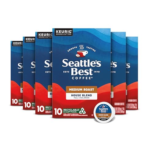 House Blend Medium Roast Coffee Pods - 10 Count Pack of 6, 60 Pods Total - Smooth-Roasted K-Cup Coffee for Keurig