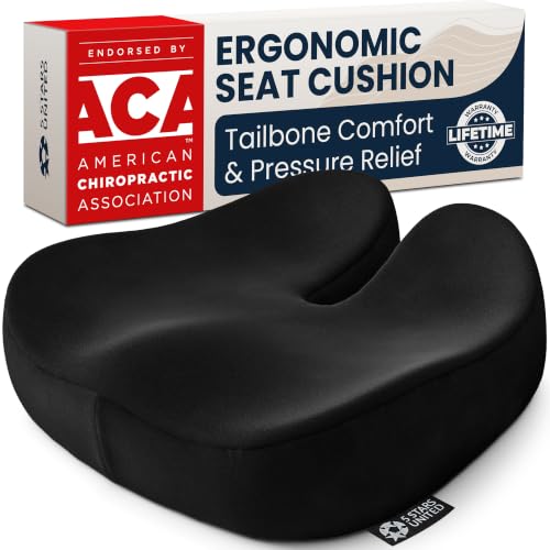 XX-Large Memory Foam Seat Cushion for Tailbone Pain Relief - Ergonomic Support, Office & Car Use - Black Suede
