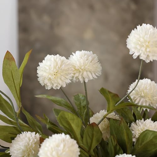 Cream Artificial Pompon Mum Flower Stems - 12 Pack, 27 Inch Faux Flowers for Vase & DIY Decor