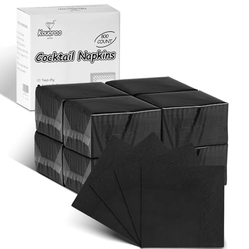 Black Cocktail Napkins - 800 Count Disposable 2-Ply 4.5 x 4.5 Inch for Parties & Events - Variation: Black