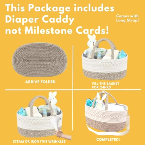 Beige Baby Changing Basket Set with Diaper Caddy Organizer - Handcrafted Cotton Boho Nursery
