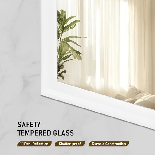 36'' x 24'' White Wall Mirror for Bathroom Rustic Rectangle Vanity Mirror
