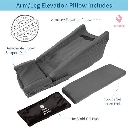 Zomaple Charcoal Grey Arm Elevation Pillow Set with Gel Pack for Wrist & Elbow Recovery