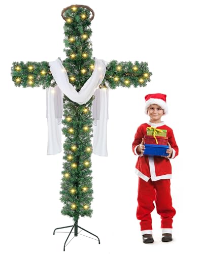 Leyndo 4 ft Cross Christmas Tree with Lights - Prelit Artificial Xmas Decor