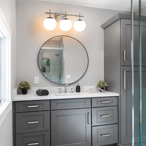 Brushed Nickel Bathroom Vanity Light Fixture Over Mirror - 3-Light Mid-Century Modern Globe Shades