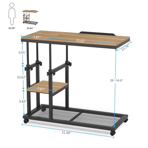 Tribesigns Height Adjustable C Table with Wheels Black Oak - Mobile Sofa & Bed Side Tray with Tiltable Drawing Board