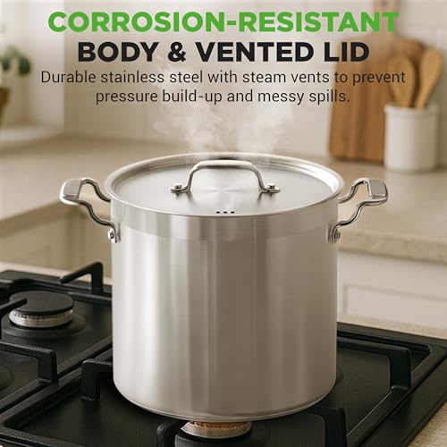 NutriChef 24 Quart Stainless Steel Stock Pot with Lid - Heavy Duty, Induction Base