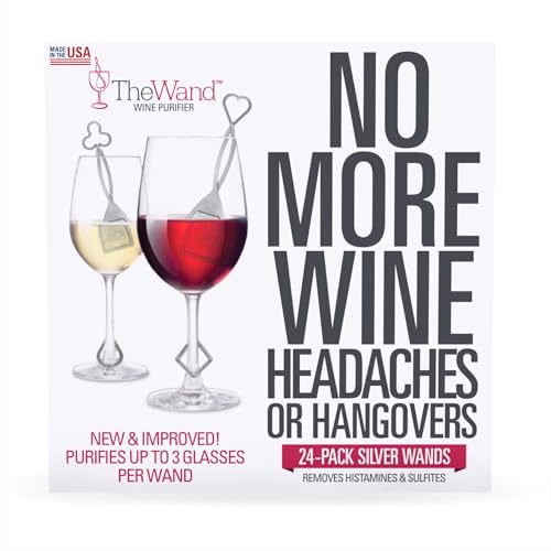 PureWine The Wand Wine Purifier Pack of 24 - Removes Histamines & Sulfites, Silver