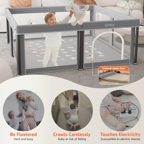 Foldable Baby Playpen with Mat,50"×50" Collapsible Playard for Babies
