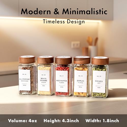 EDELHAUS Glass Spice Jars with Acacia Wooden Lids & White Labels - 24 Pack