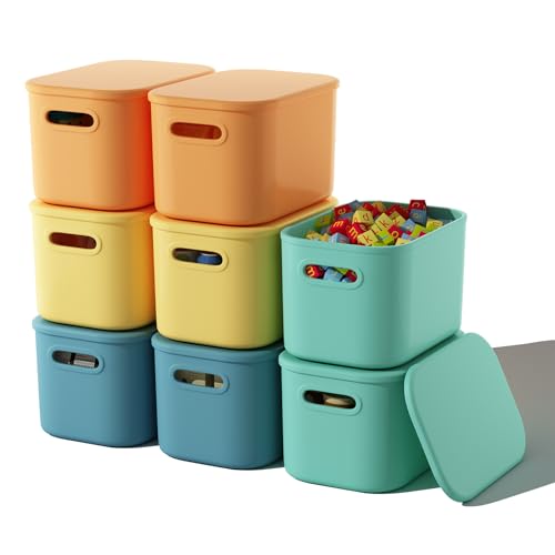 8 Pack Colorful Stackable Storage Bins with Lids & Handles for Organization