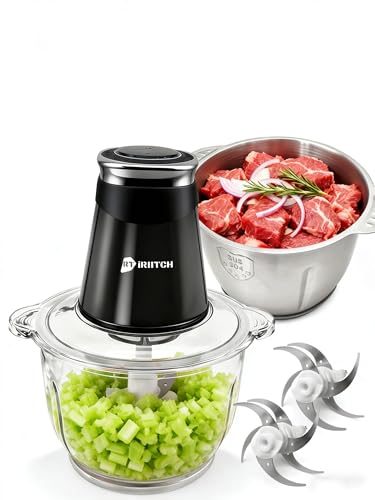500W Electric Food Processor with Dual Bowls - Chopper & Grinder