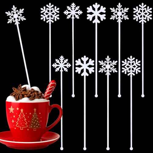 30 Pcs Snowflake Coffee Stirrers Winter 6 Inch Christmas Cocktail Picks Snowflake Drink Swizzle Sticks Reusable Drink Stirrers Hot Cocoa Chocolate Stick Supplies for Cocktail Xmas Party Decor