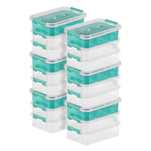 Sterilite Stack & Carry 3-Layer Handle Storage Bins 6 Pack, Small Clear Latch Boxes