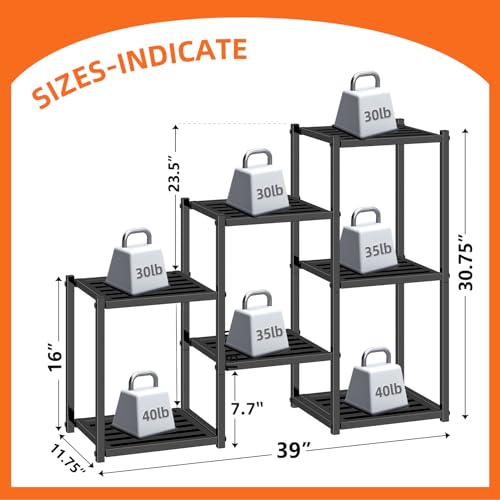 Heavy Duty 7-Tier Indoor Outdoor Metal Plant Stand - Tall Multi-Pot Rack, Black