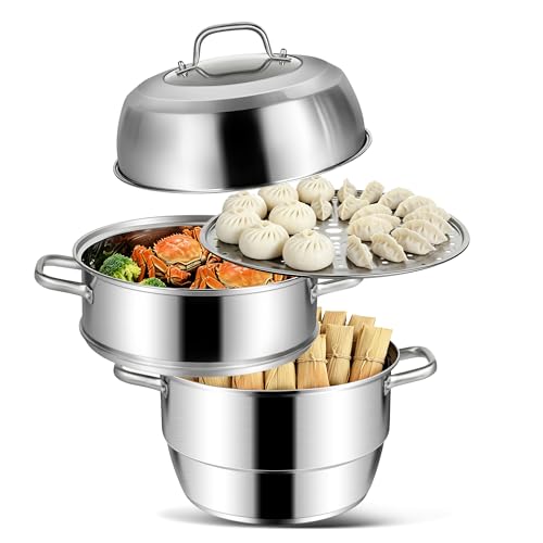 VENTION 3-Tier Induction Steamer Pot 13.4 Inch / 14.7 Qt with 2 Trays & Basket