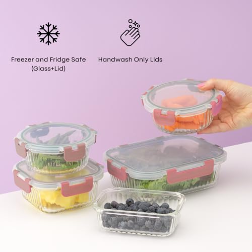 Pink 24-Piece Borosilicate Glass Food Storage Containers Set with Lids