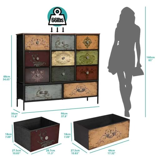 VASICAR Classic Pattern 11-Drawer Bedroom Dresser Tall Storage Chest
