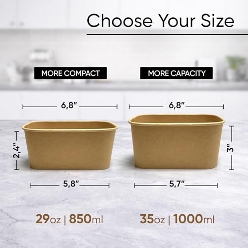 29oz Disposable Meal Prep Containers with Lids - 50 Pack, Paper Food Bowls