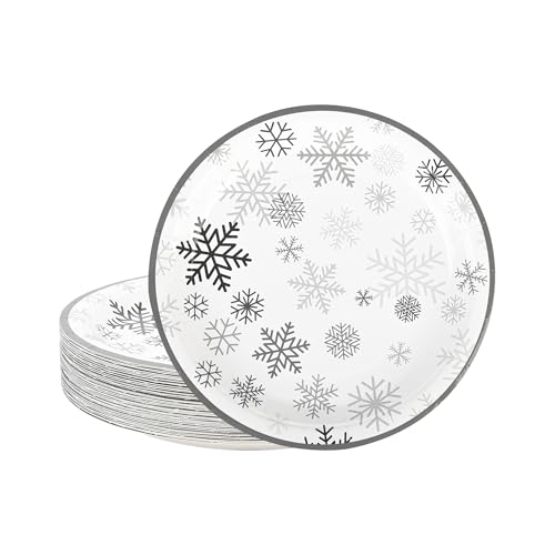AimFun 48 Pcs Grey Snowflake 7-Inch Dessert Plates - Disposable Christmas Party Tableware