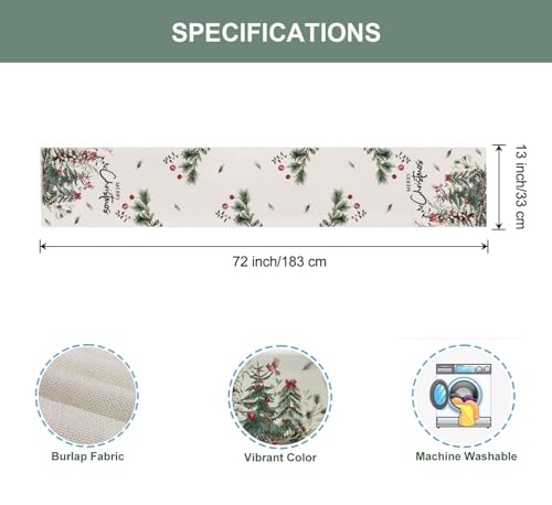 Christmas Tree Cardinal Table Runner 13x72 Inch Holiday Kitchen Decor