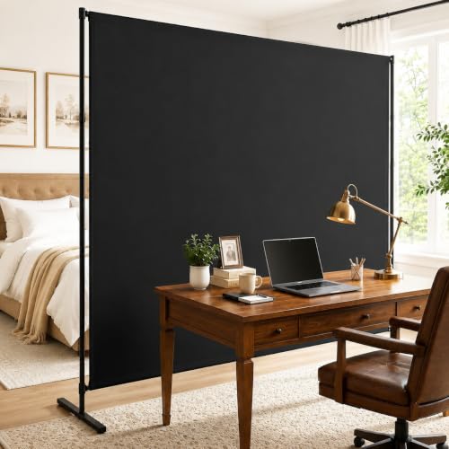 FCCRETA Black Room Divider 72x72 Inch Privacy Screen with Thickened Fabric