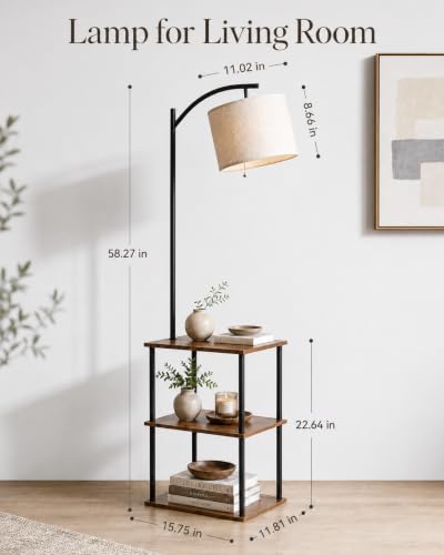 Rustic Brown Floor Lamp with Table and Shelves - 3 CCT 9W LED Bulb