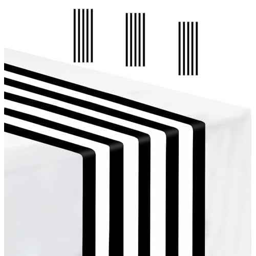 3 Pcs Stripe Table Runner Plastic 14 x 108 Black and White Striped Table Runners for Wedding Birthday Baby Shower Party Table Centerpiece Decorations Disposable Table Runner