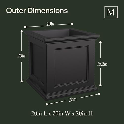 Self-Watering Square Planter 20in - Black Outdoor Garden Pot with Drainage