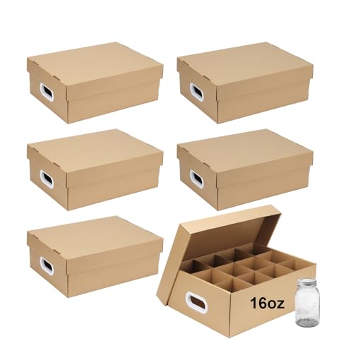 16 Oz Mason Jar Storage Boxes - Cardboard Pantry Organizer with Handles - 16.8 x 12.4 x 6 Inches (Variation: 16Oz-16.8 x 12.4 x 6 Inch / 6)