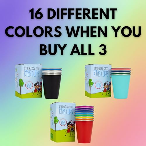 Kids Rainbow Steel Cups 8 Pack - BPA Free 10oz Metal Drinking Cups - Food Grade & Shatterproof