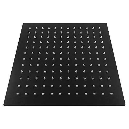 NearMoon 12 Inch Square Rain Shower Head - Matte Black, High Flow Stainless Steel Ceiling/Wall Mount