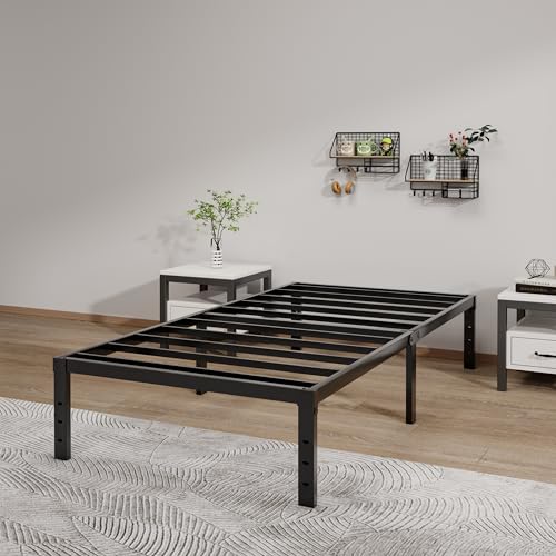 LUMUNANCE Twin Metal Bed Frame 14 Inch Platform Bed with Underbed Storage - No Box Spring Needed