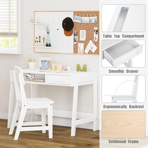 UTEX Wooden Kids Desk and Chair Set with Open Storage & 1 Drawer