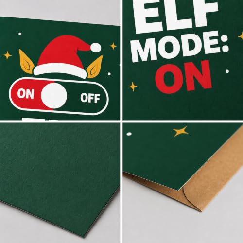 Elf Mode Christmas Card — ON/OFF Switch with Elf Ears, Dark Green 5x7