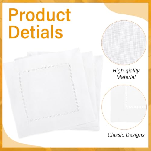 White Linen Cocktail Napkins 80 Pcs 6 x 6 Inch Hemstitch Bulk - Jerify