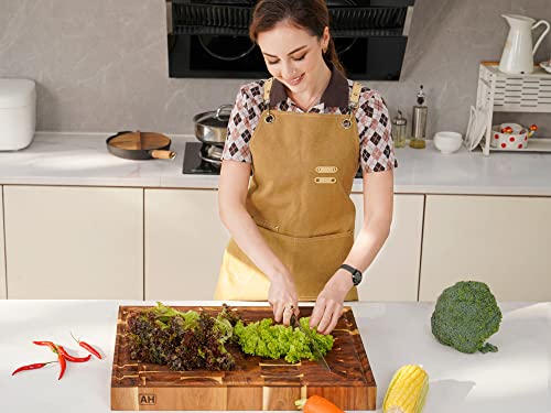 Acacia End Grain Wood Cutting Board 20x15x2 Inch - Butcher Block with Handles