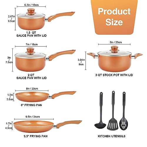 Nonstick Cookware Set with Copper Ceramic Coating - 11pcs, Stay Cool Handles - Variation HC2021-11A