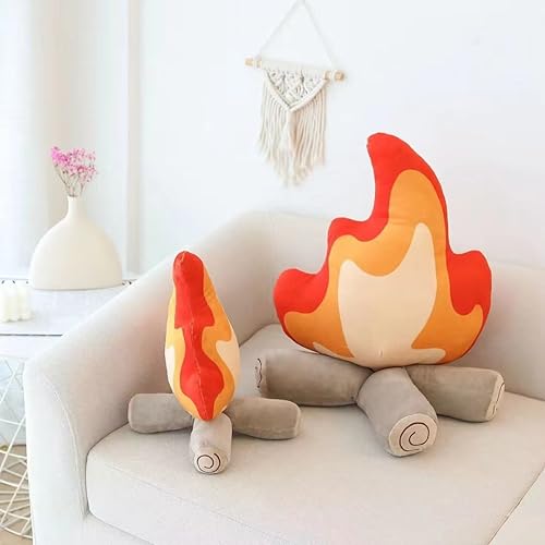 Simulation Campfire Plush Pillow, Flame Stuffed Plush Toy Room Decoration Birthday Xmas Gift for Kids (11.8Inch)