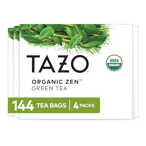 TAZO Organic Zen Green Tea Bags - 36 Count Pack of 4, 144 Total Bags, USDA Organic, Certified Non-GMO, Kosher