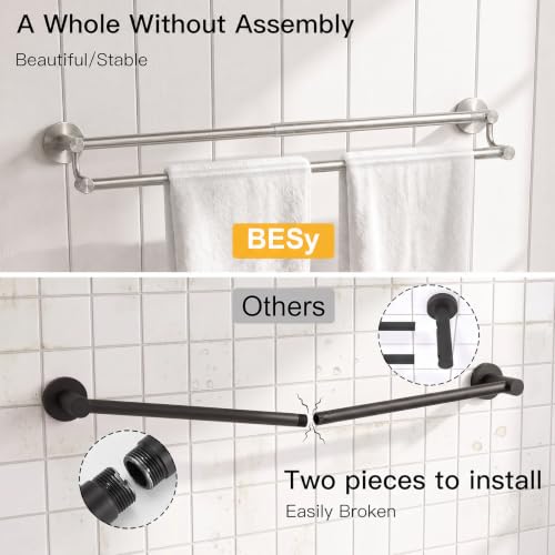 BESy Double Towel Bar Wall Mount Brushed Nickel Bathroom Towel Rack
