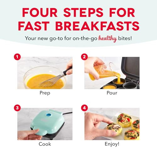 Aqua Dash Deluxe Egg Bite Maker with 1 Large & 4 Mini Silicone Cups - Electric Breakfast & Snack Maker