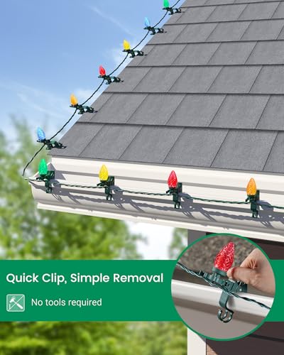 SURAIELEC 50 Pack Christmas Light Clips for C7/C9, Waterproof Gutter Clips